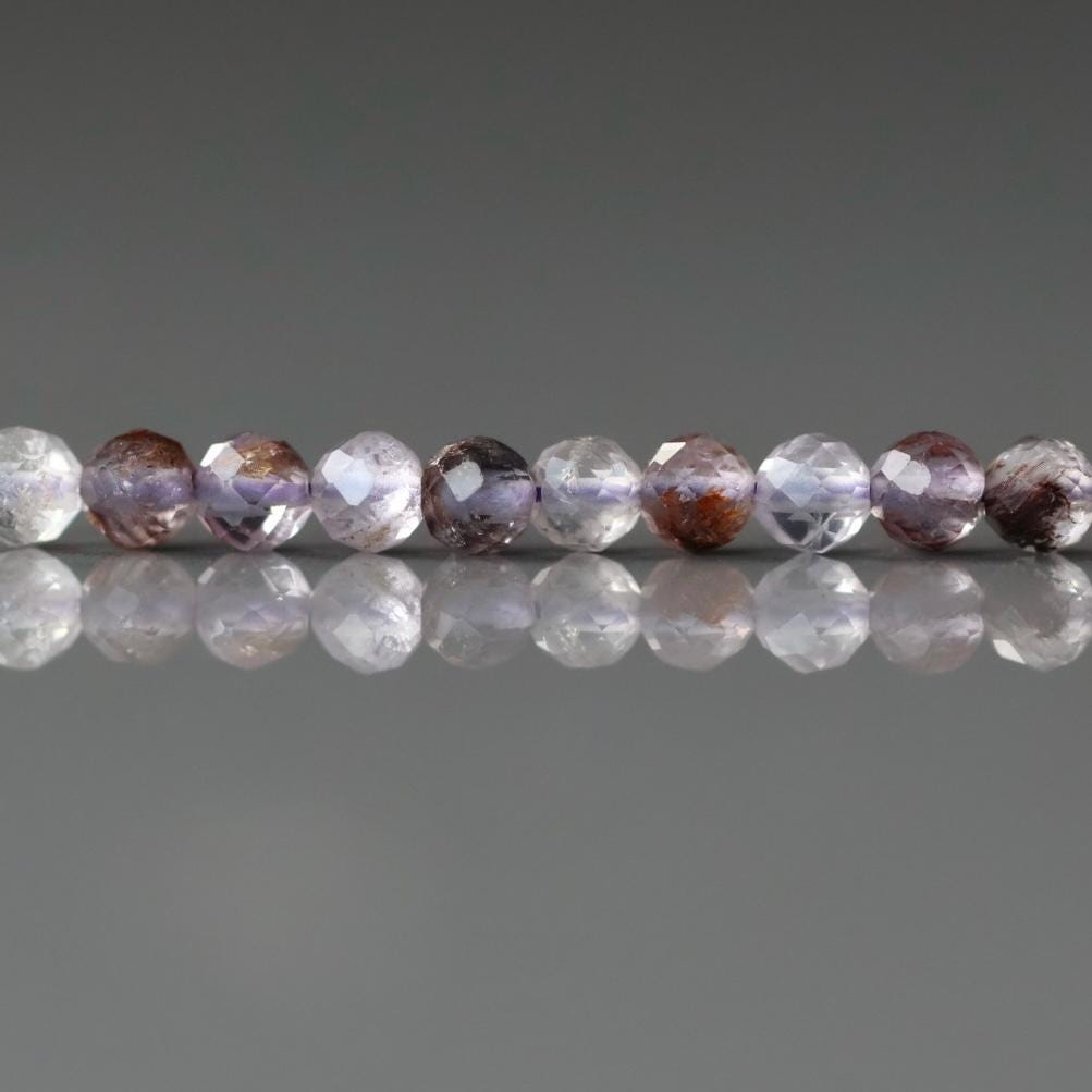 3mm Cacoxenite (Super Seven) Beads ‚Äì Faceted Round Micro Gemstone 15" Strand