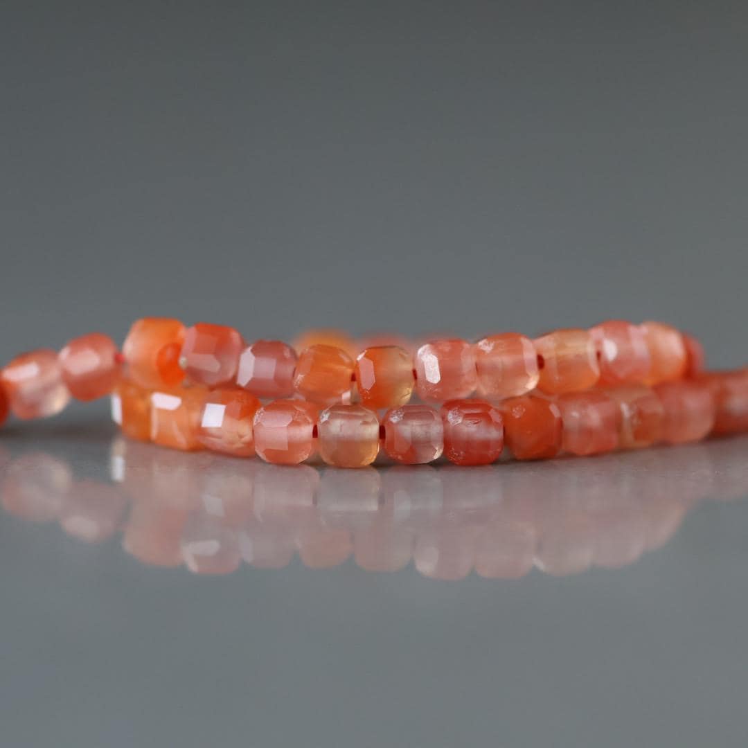 3mm Carnelian Beads ‚Äì Faceted Cube Micro Gemstone 15" Strand