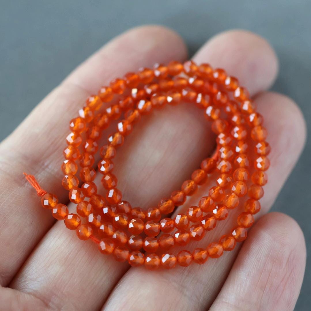 3mm Natural Orange AAA Carnelian Faceted Beads 13" Genuine Gemstone Beads for Jewelry Making Beading Craft Gift Beads Self-Love Abundance