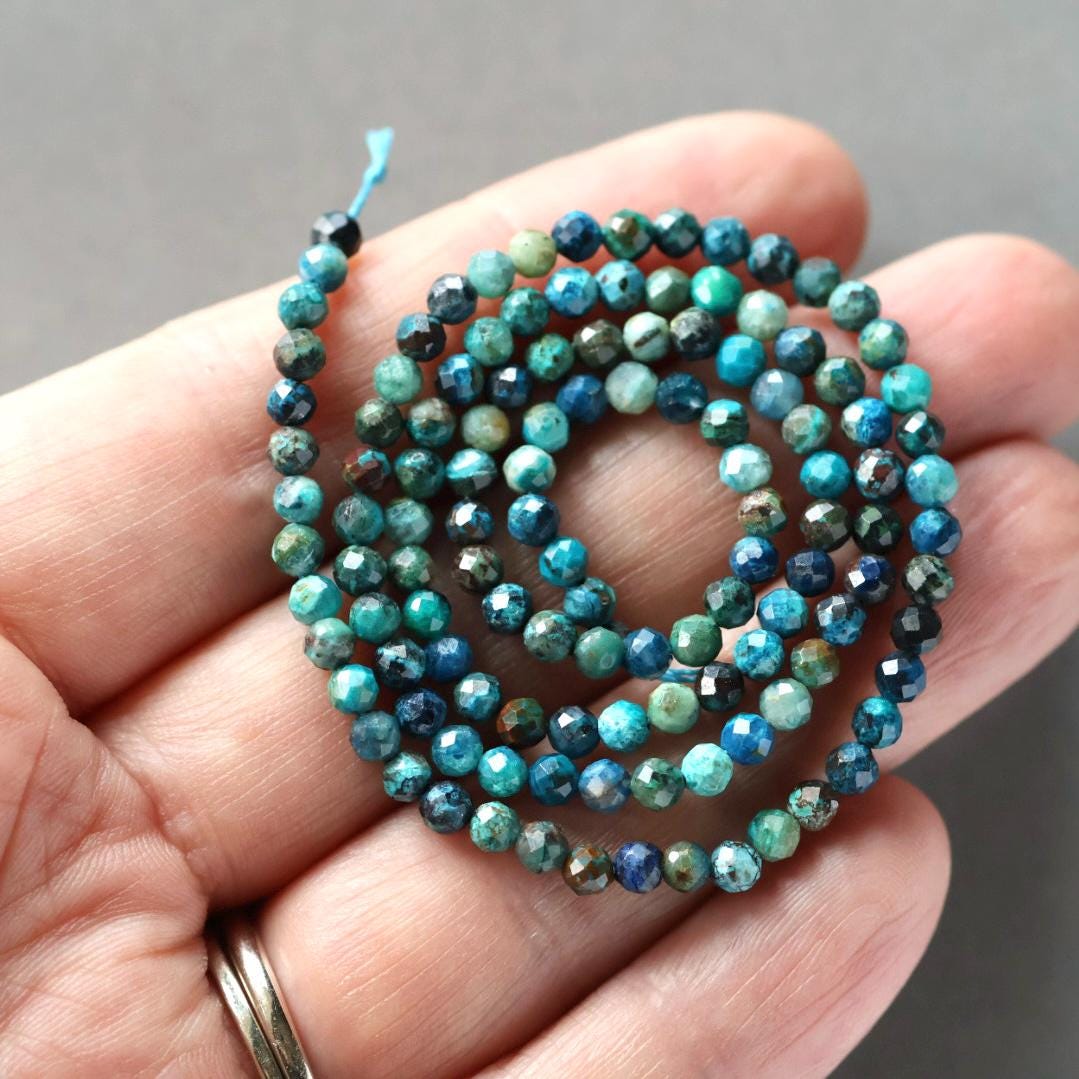 3mm Chrysocolla Beads – Faceted Round Micro Gemstone 15" Strand