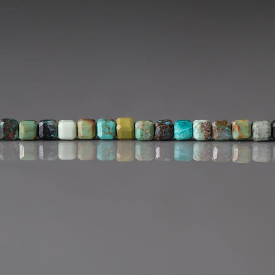 3mm Chrysocolla Cube Beads- Faceted Cube Natural Gemstone 15"