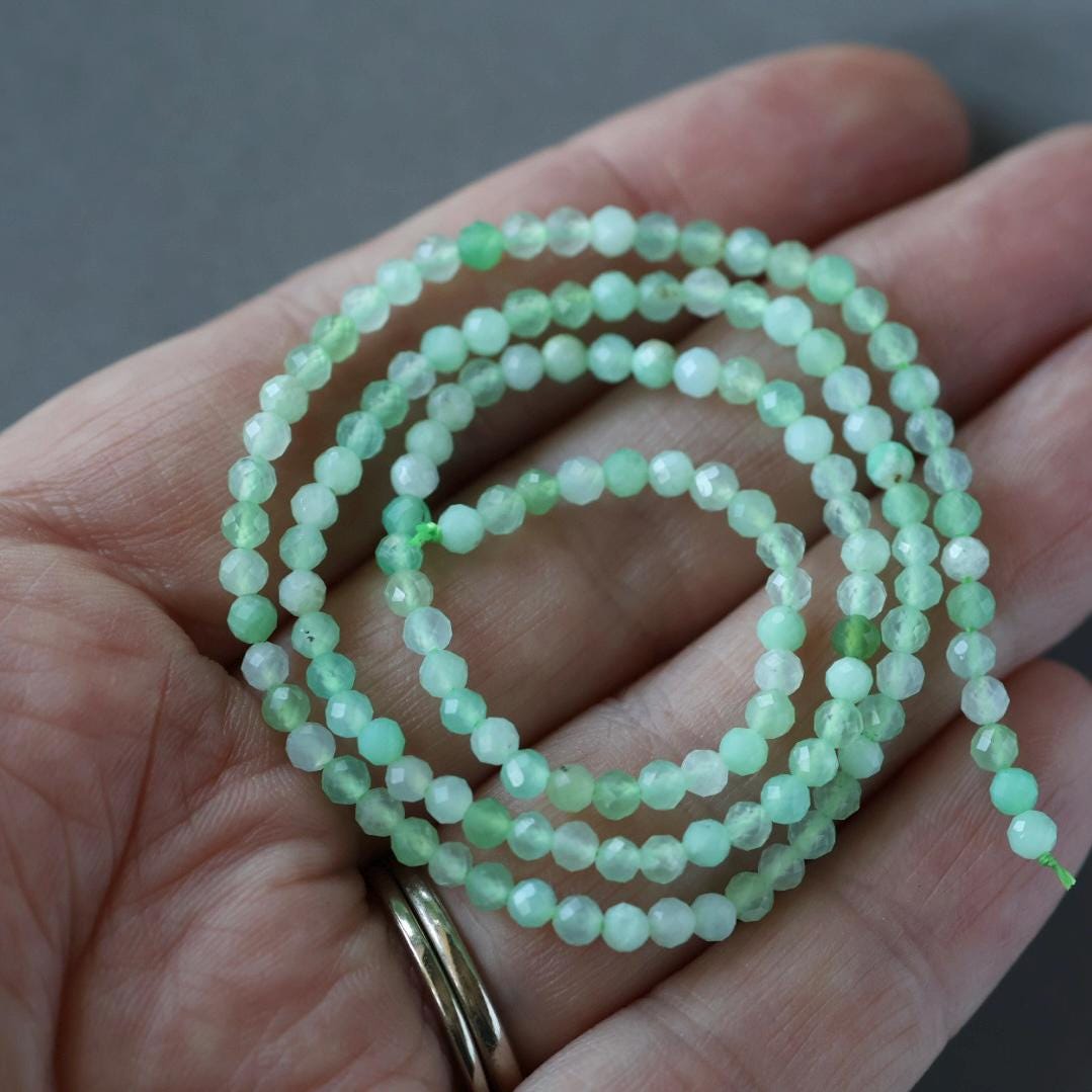 3mm Chrysoprase Beads ‚Äì Faceted Round Micro Gemstone 15" Strand