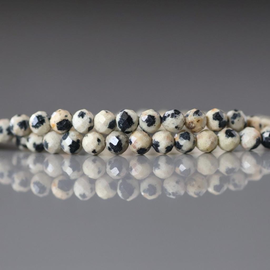 3mm Dalmatian Jasper Beads Micro Faceted Genuine Small Spotted Jasper Kiwi Beads 15" Gemstone Beads for Jewelry Making Beading Gift Crafter