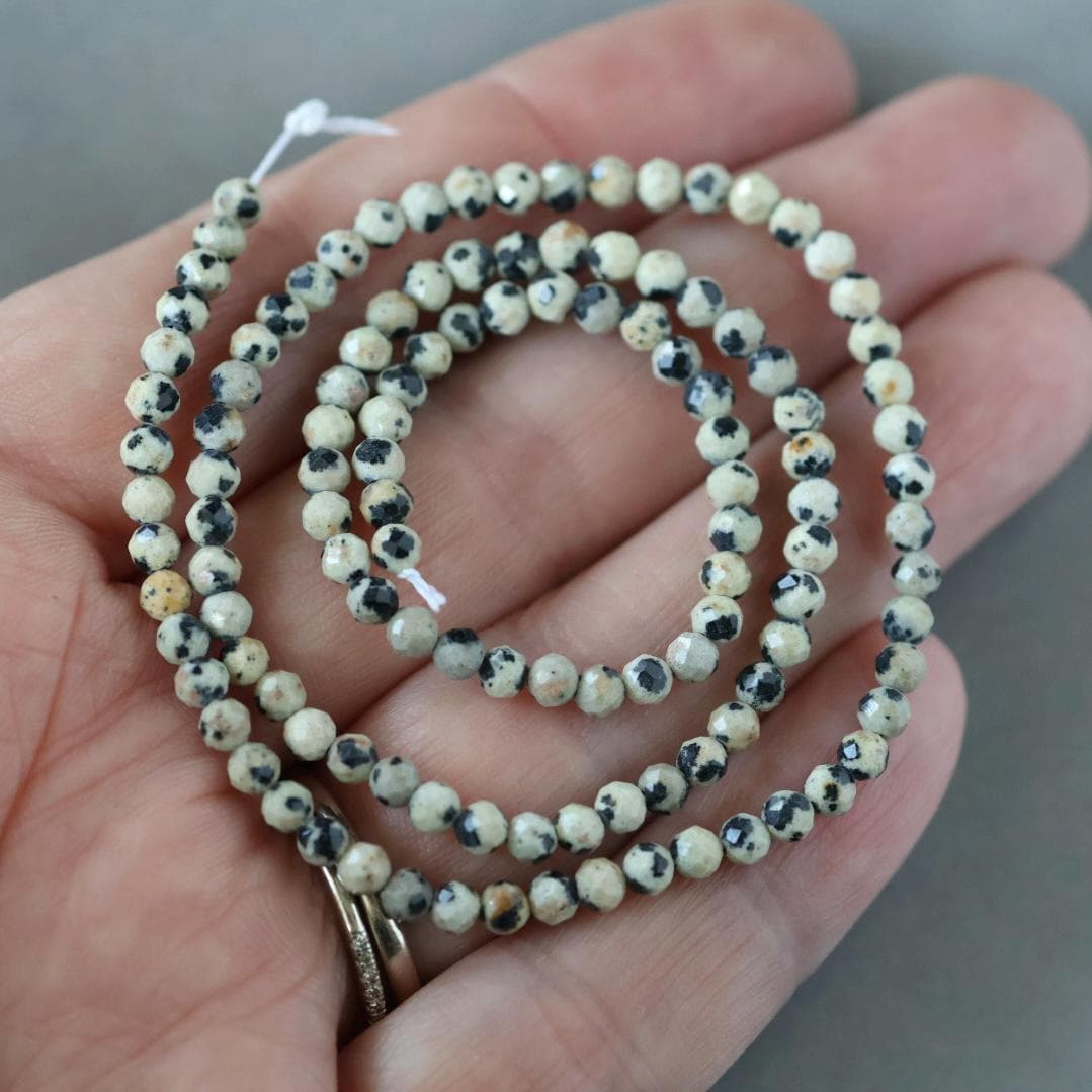 3mm Dalmatian Jasper Beads - Faceted Round Micro Gemstone 15" Strand