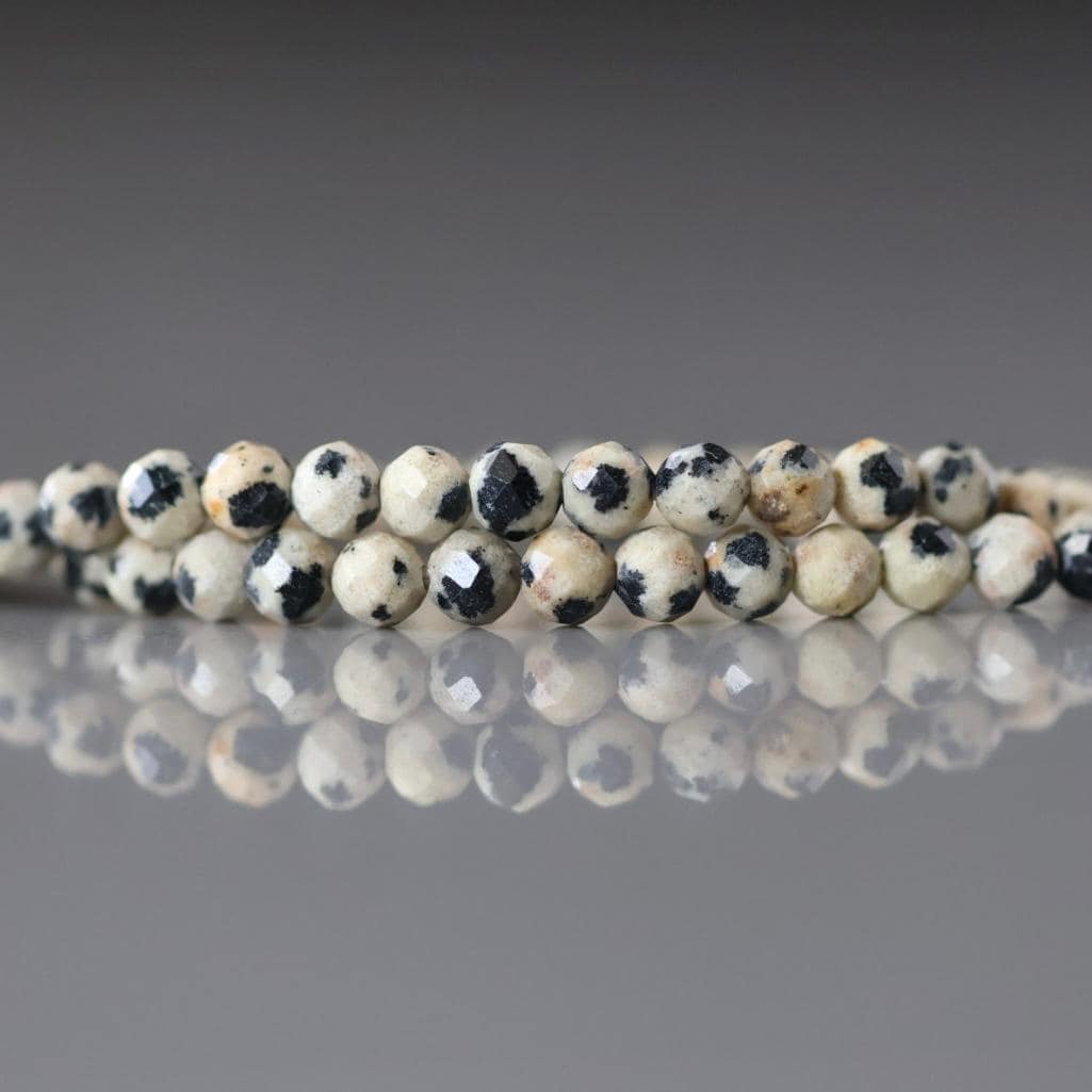 3mm Dalmatian Jasper Beads - Faceted Round Micro Gemstone 15" Strand