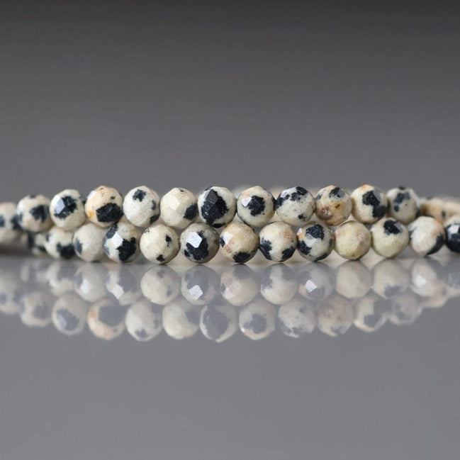 3mm Dalmatian Jasper Beads - Faceted Round Micro Gemstone 15" Strand