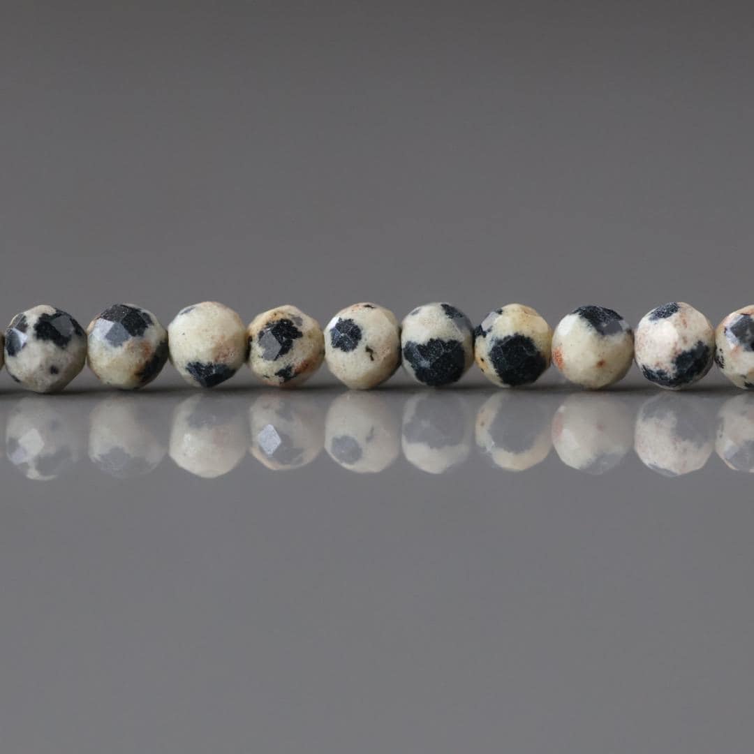 3mm Dalmatian Jasper Beads - Faceted Round Micro Gemstone 15" Strand