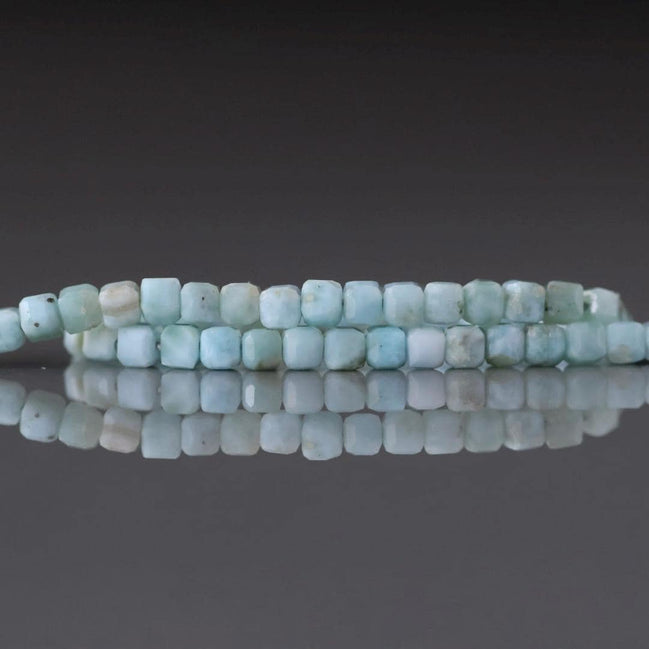 3mm Dominican Larimar Beads – Faceted Cube Micro Gemstone 6.5" Strand