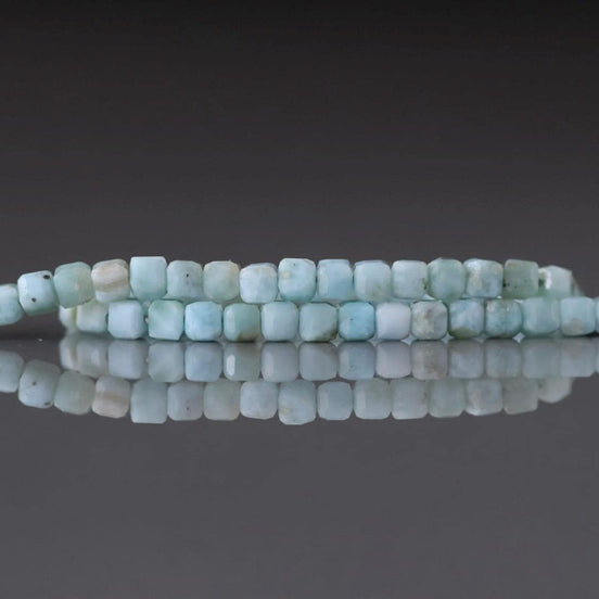 3mm Dominican Larimar Beads – Faceted Cube Micro Gemstone 6.5" Strand