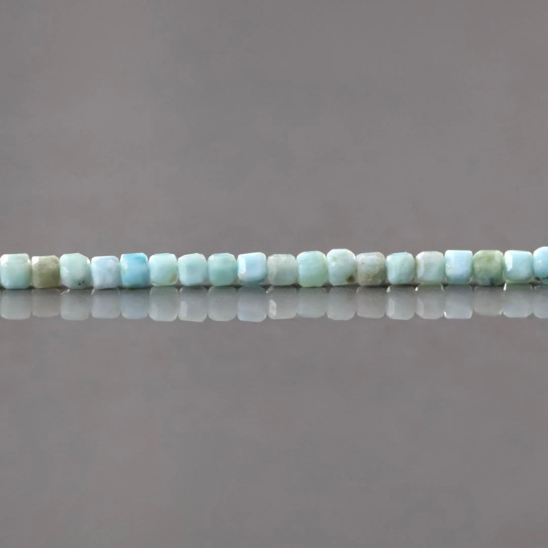 3mm Dominican Larimar Beads – Faceted Cube Micro Gemstone 6.5" Strand