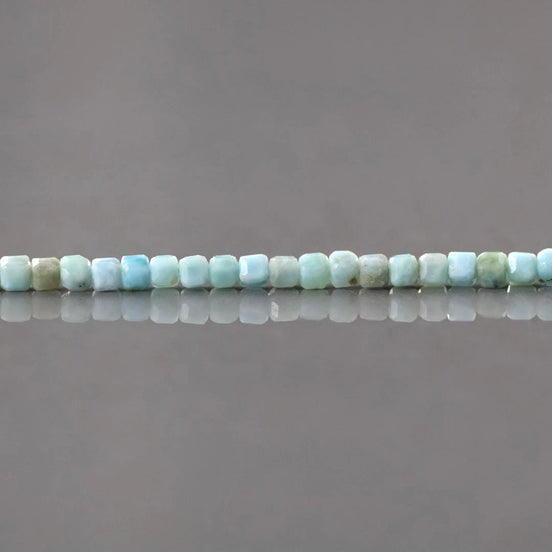 3mm Dominican Larimar Beads – Faceted Cube Micro Gemstone 6.5" Strand