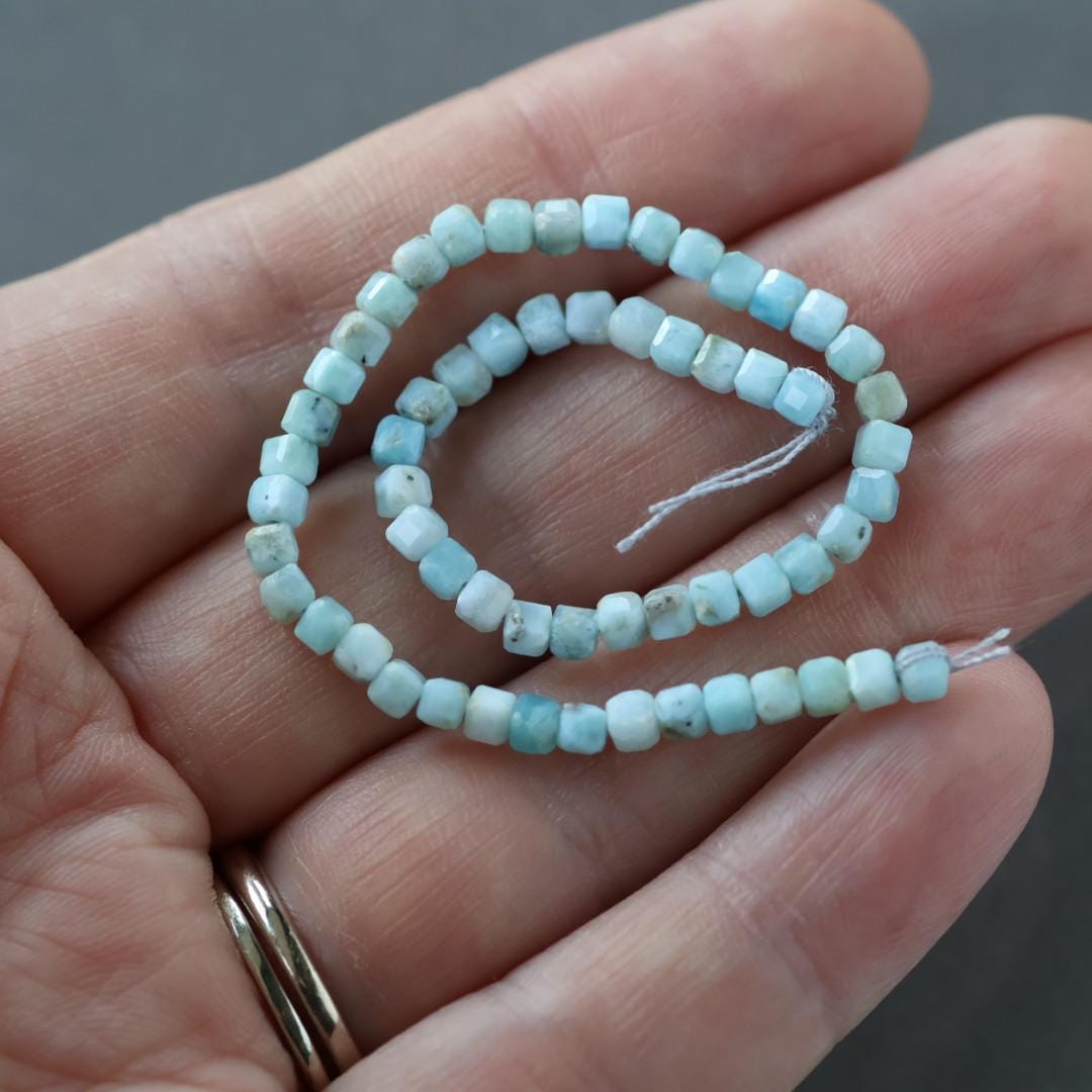 3mm Dominican Larimar Beads – Faceted Cube Micro Gemstone 6.5" Strand