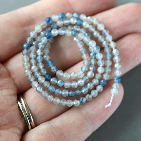 3mm Dumortierite Quartz Micro Faceted Beads Genuine Beads 15" Dumortierite in Clear Quartz Gemstone Beads Beading Crafter Gift