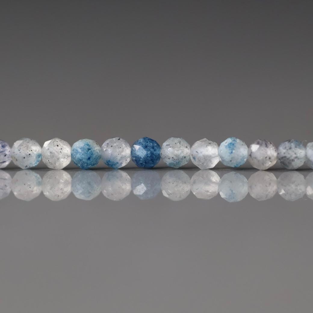3mm Dumortierite in Quartz Beads – Faceted Round Micro Gemstone 15" Strand