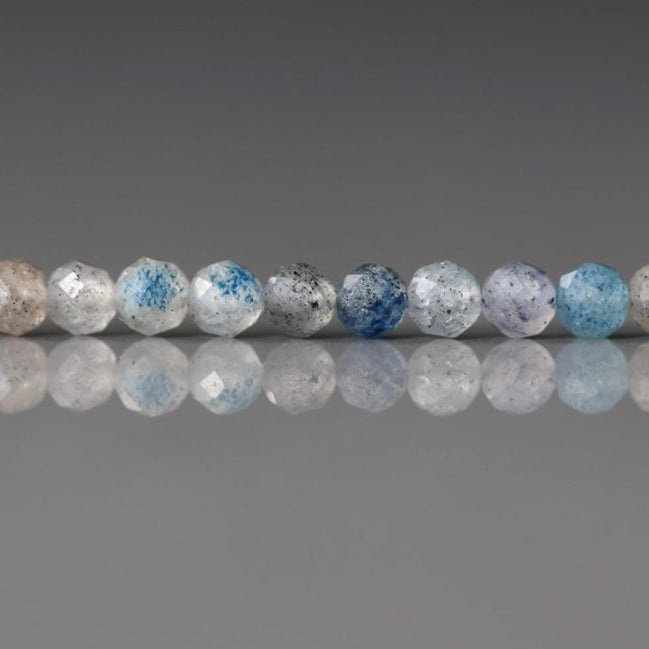 3mm Dumortierite in Quartz Beads – Faceted Round Micro Gemstone 15" Strand