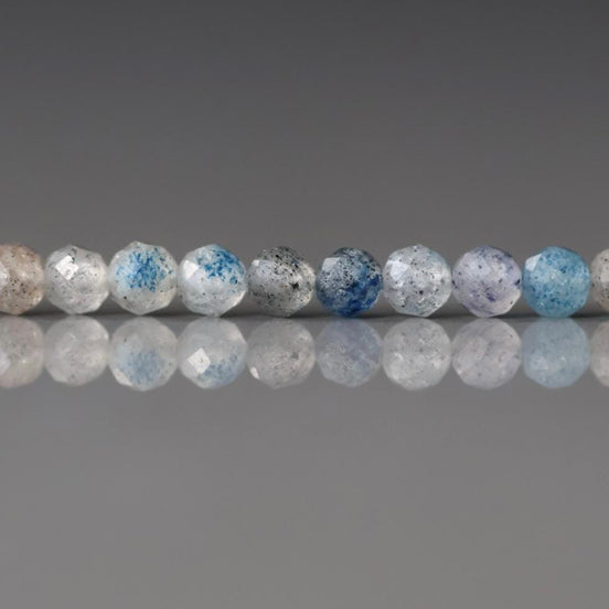 3mm Dumortierite in Quartz Beads – Faceted Round Micro Gemstone 15" Strand
