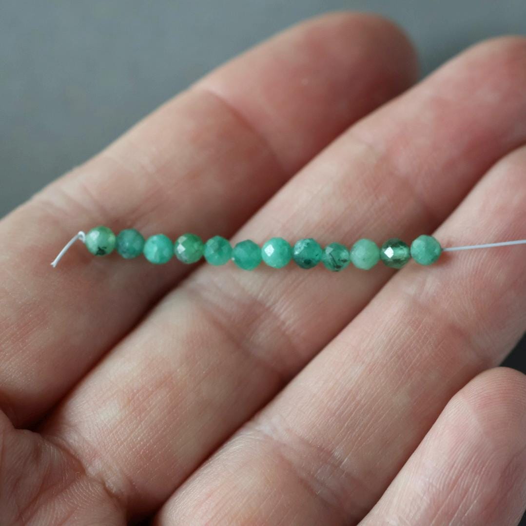 3mm AAA Natural Emerald Beads Micro Faceted 12 Pcs Raw Emerald Genuine Gemstone Beads Genuine Emerald for Jewelry Making Beading Craft Gift
