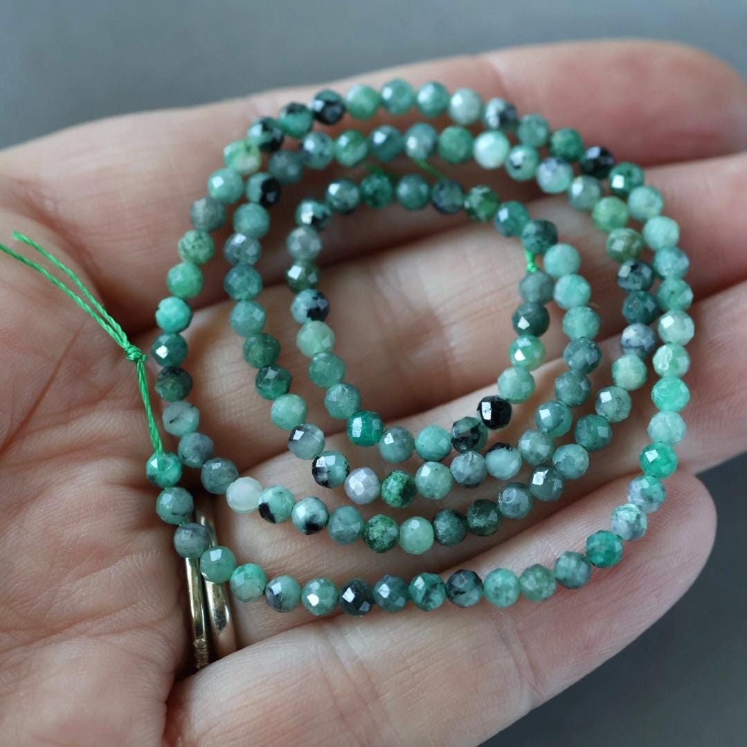 3mm Emerald Beads ‚Äì Faceted Round Micro Gemstone 15" Strand