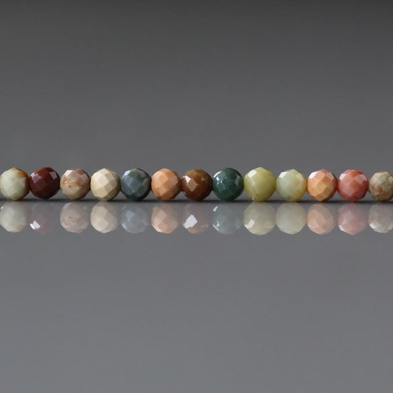 3mm Fancy Ocean Jasper Beads - Faceted Round Micro Gemstone 15" Strand
