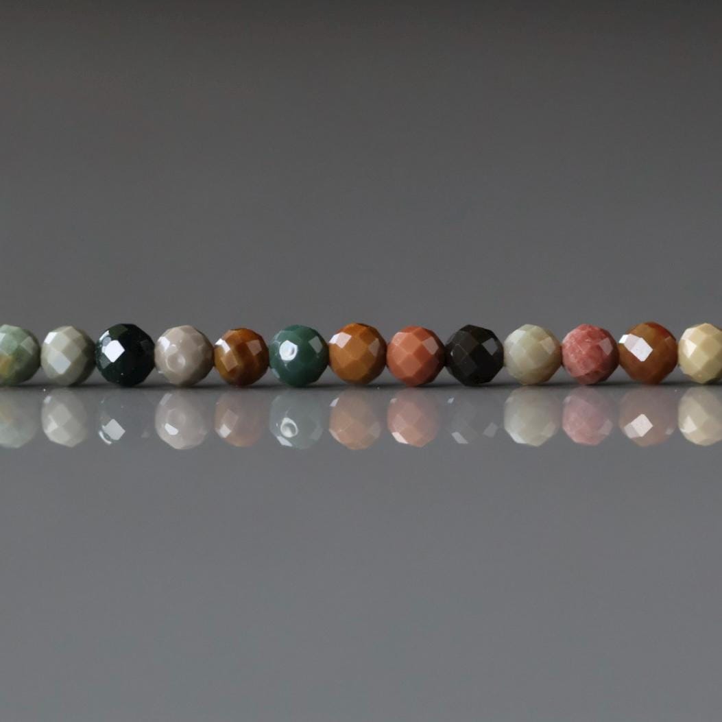3mm Fancy Ocean Jasper Beads - Faceted Round Micro Gemstone 15" Strand
