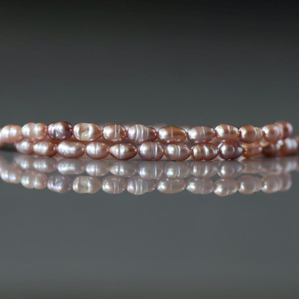 3mm Tiny Freshwater Pearl Beads Rice Shape Pearls Lavender Pink Baroque 15" Beads Beading Crafter Gift June Birthstone DIY Jewelry