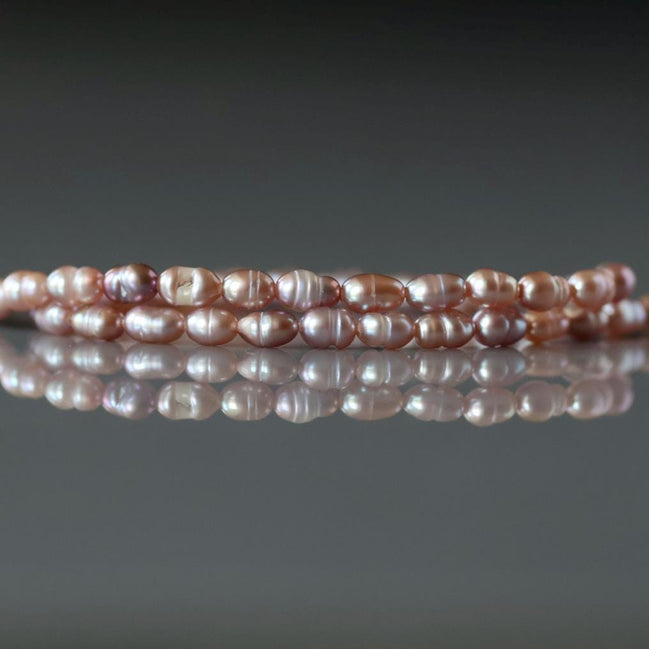 3mm Tiny Freshwater Pearl Beads Rice Shape Pearls Lavender Pink Baroque 15" Beads Beading Crafter Gift June Birthstone DIY Jewelry