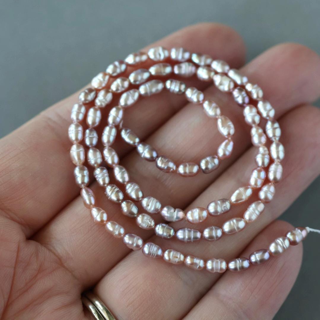 3mm Tiny Freshwater Pearl Beads Rice Shape Pearls Lavender Pink Baroque 15" Beads Beading Crafter Gift June Birthstone DIY Jewelry