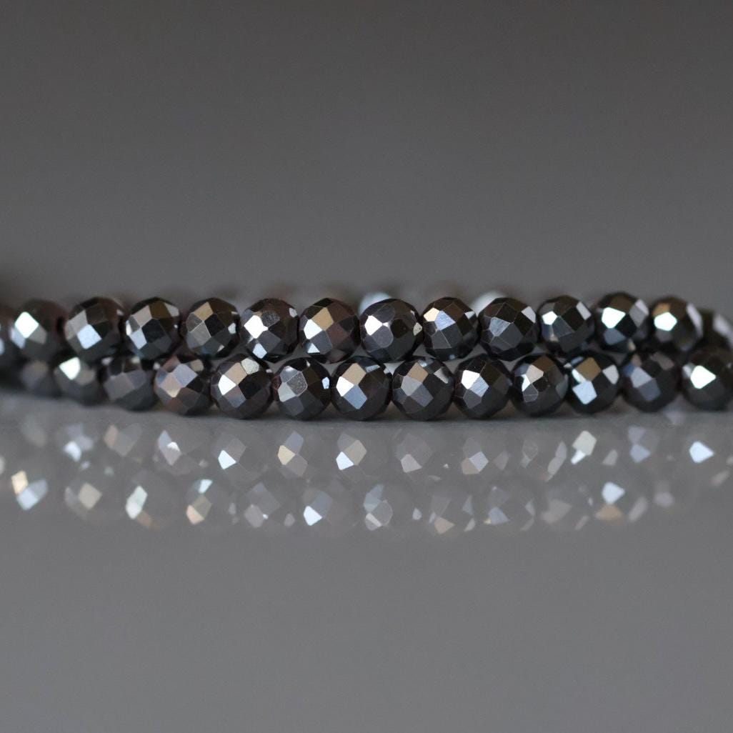 3mm 100% Natural Hematite Micro Faceted Beads Genuine Sparkly Beads 15" Gemstone Beads for DIY Jewelry Making Crafter Gift