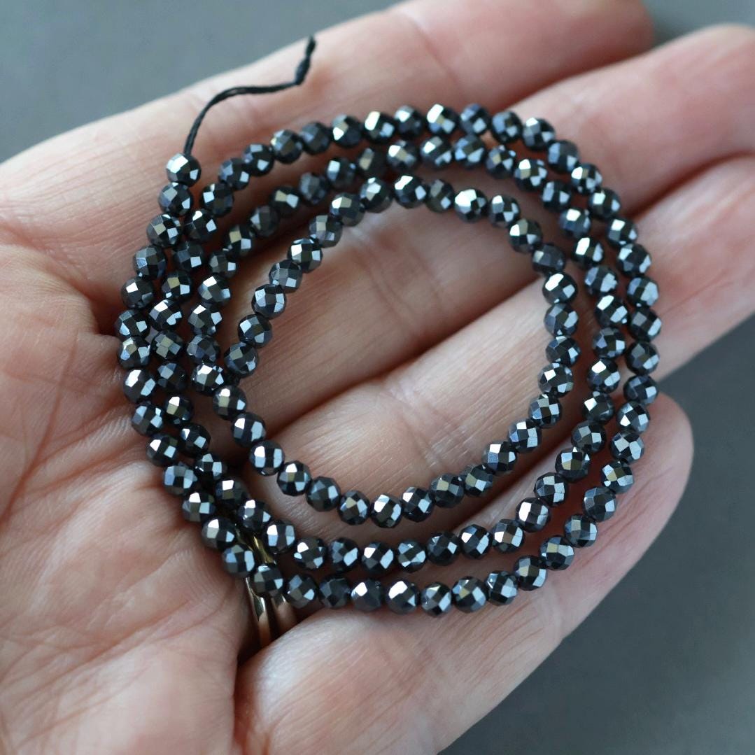 3mm 100% Natural Hematite Micro Faceted Beads Genuine Sparkly Beads 15" Gemstone Beads for DIY Jewelry Making Crafter Gift
