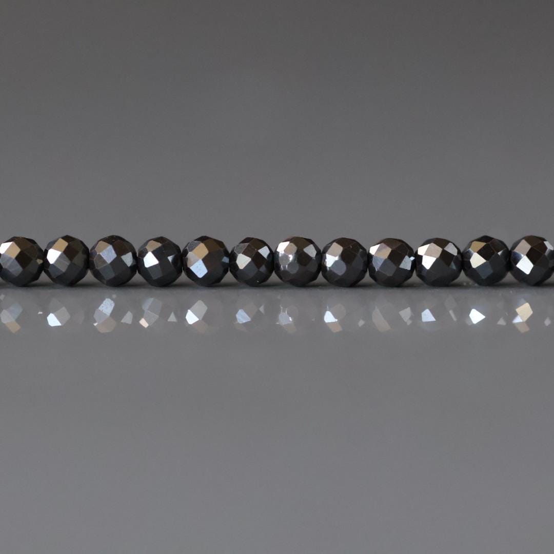 3mm Genuine Hematite Beads - Faceted Round Micro Gemstone 15" Strand