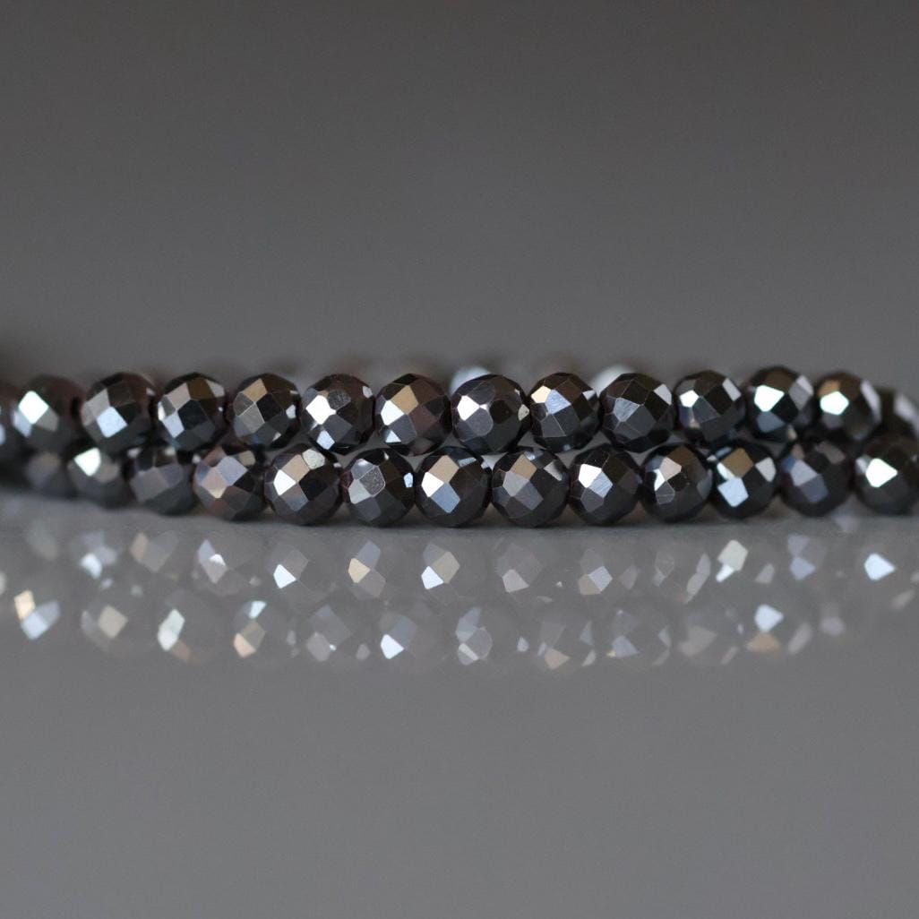 3mm Genuine Hematite Beads - Faceted Round Micro Gemstone 15" Strand