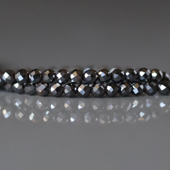 3mm Genuine Hematite Beads - Faceted Round Micro Gemstone 15" Strand