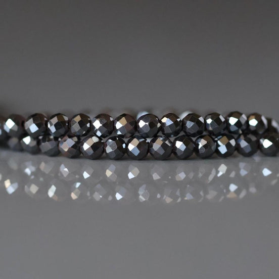 3mm Genuine Hematite Beads - Faceted Round Micro Gemstone 15" Strand