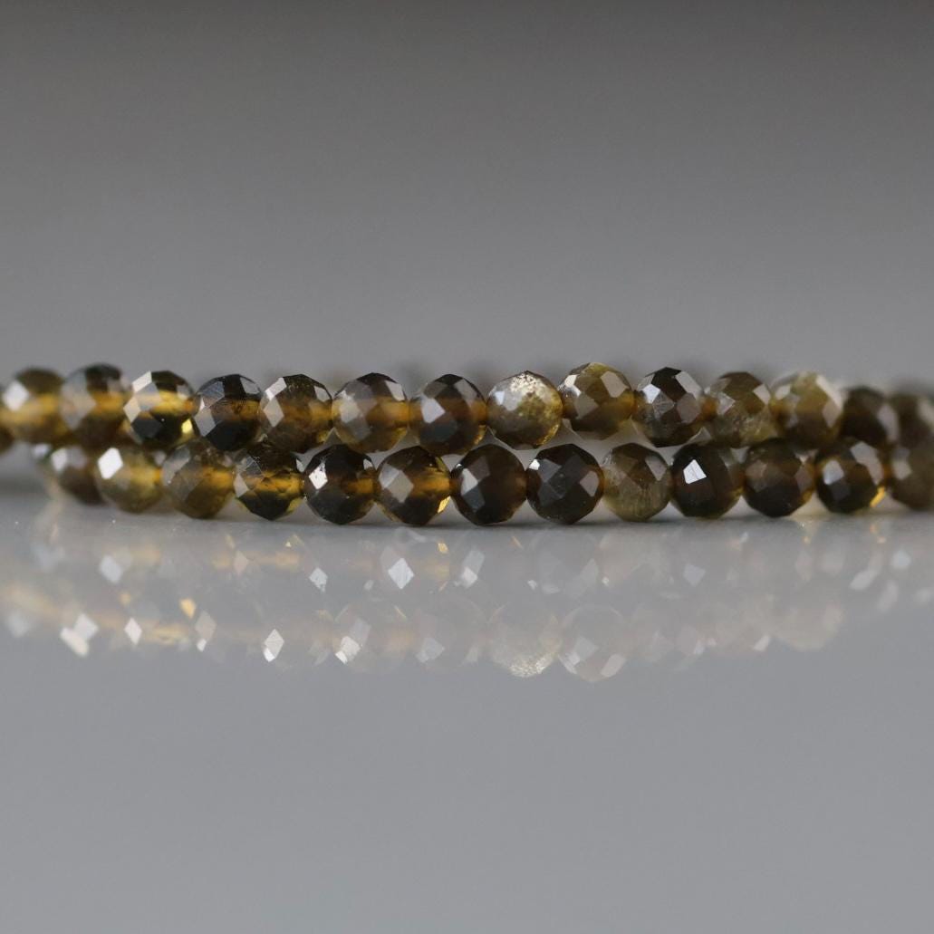 3mm Golden Obsidian Beads - Faceted Round Micro Gemstone 15" Strand