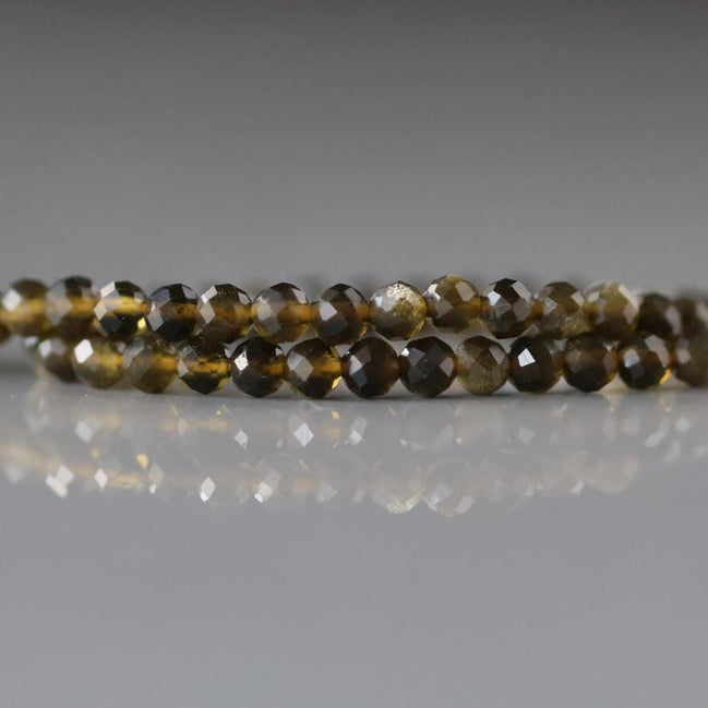 3mm Golden Obsidian Beads - Faceted Round Micro Gemstone 15" Strand