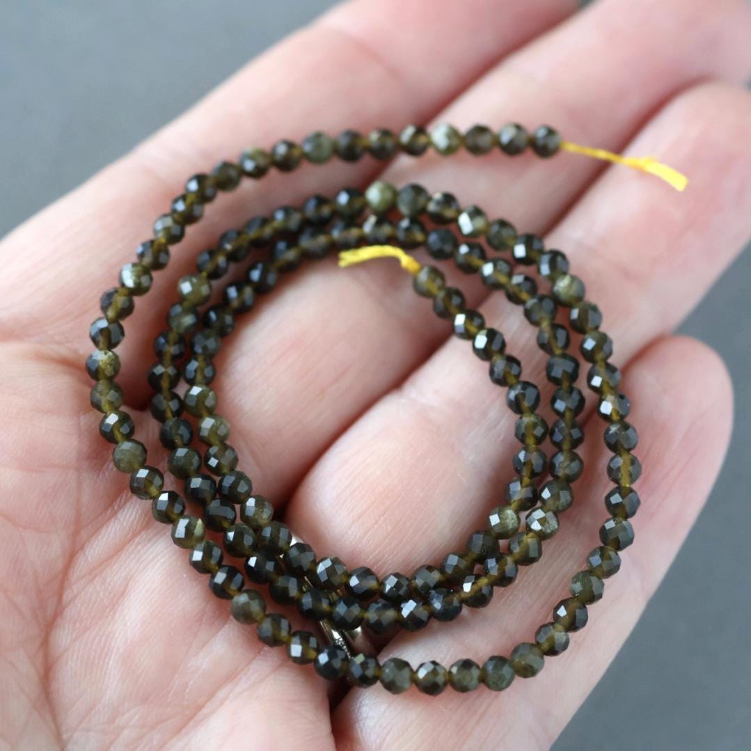 3mm Golden Obsidian Beads - Faceted Round Micro Gemstone 15" Strand