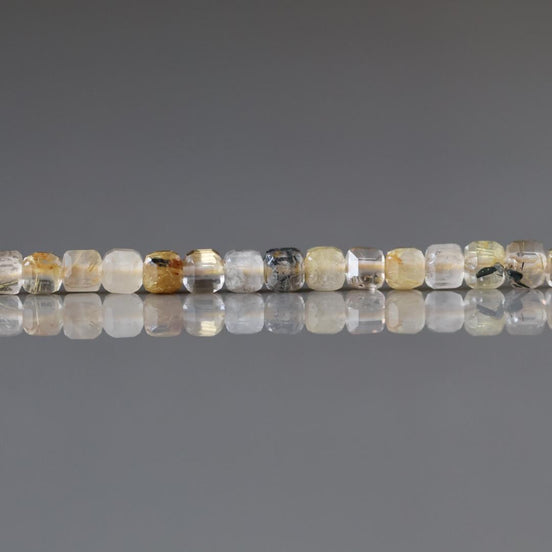 3mm Golden Rutilated Quartz Faceted Cube Beads Genuine Yellow Quartz Beads 15" Gemstone Beads for Jewelry Making