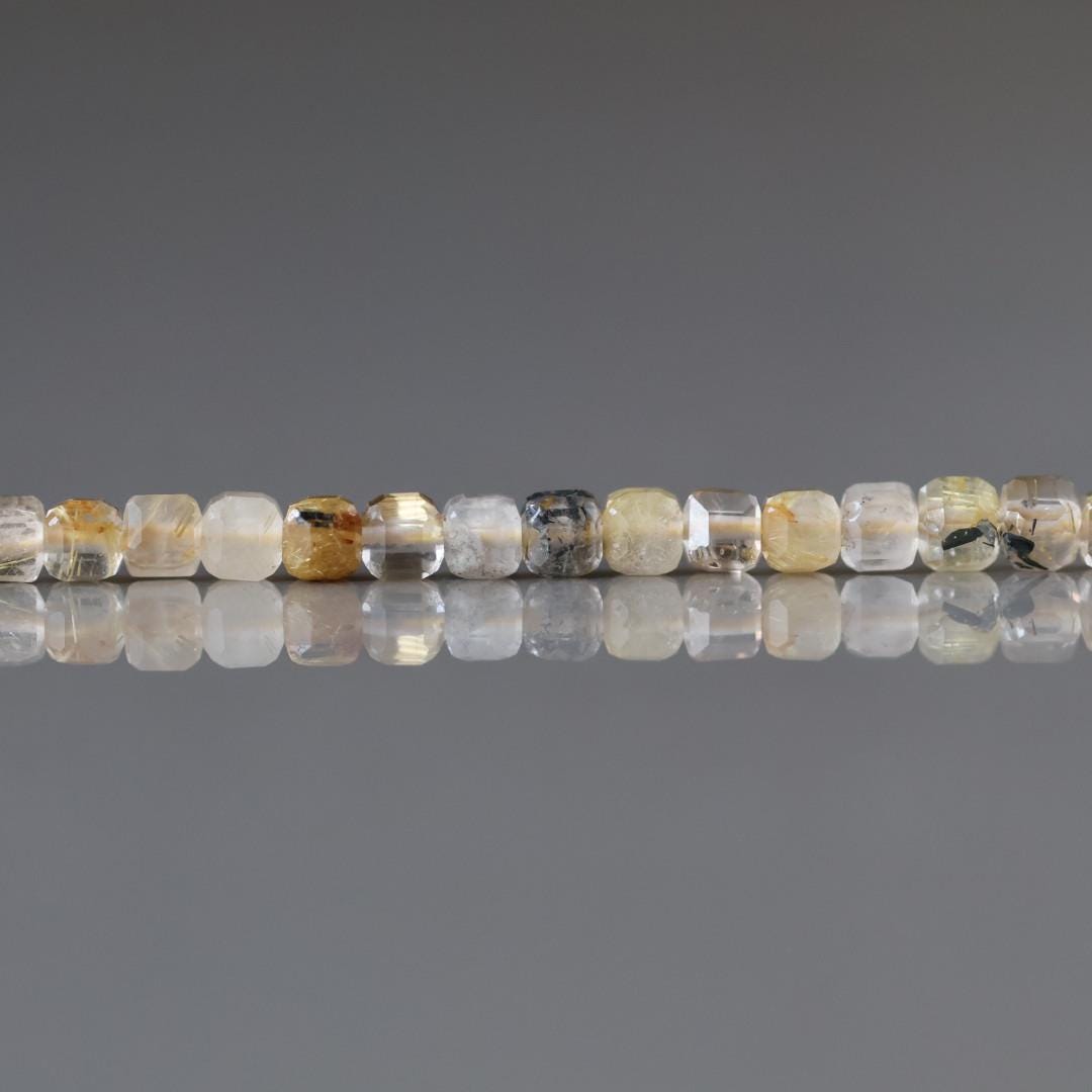 3mm Golden Rutilated Quartz Faceted Cube Beads Genuine Yellow Quartz Beads 15" Gemstone Beads for Jewelry Making