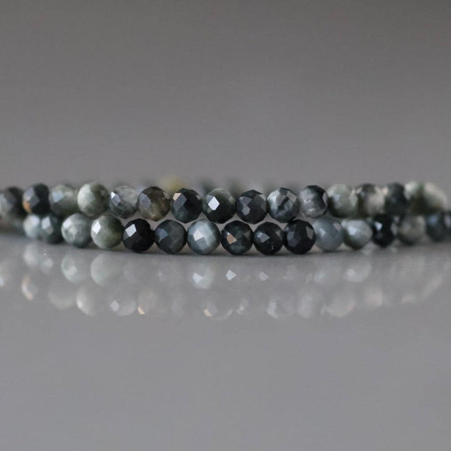 3mm Gray Hawk Eye Beads - Faceted Round Micro Gemstone 15" Strand