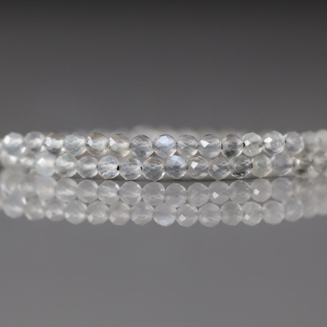 3mm Gray Moonstone Beads - Faceted Round Micro Gemstone 15" Strand