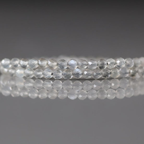 3mm Gray Moonstone Beads - Faceted Round Micro Gemstone 15" Strand