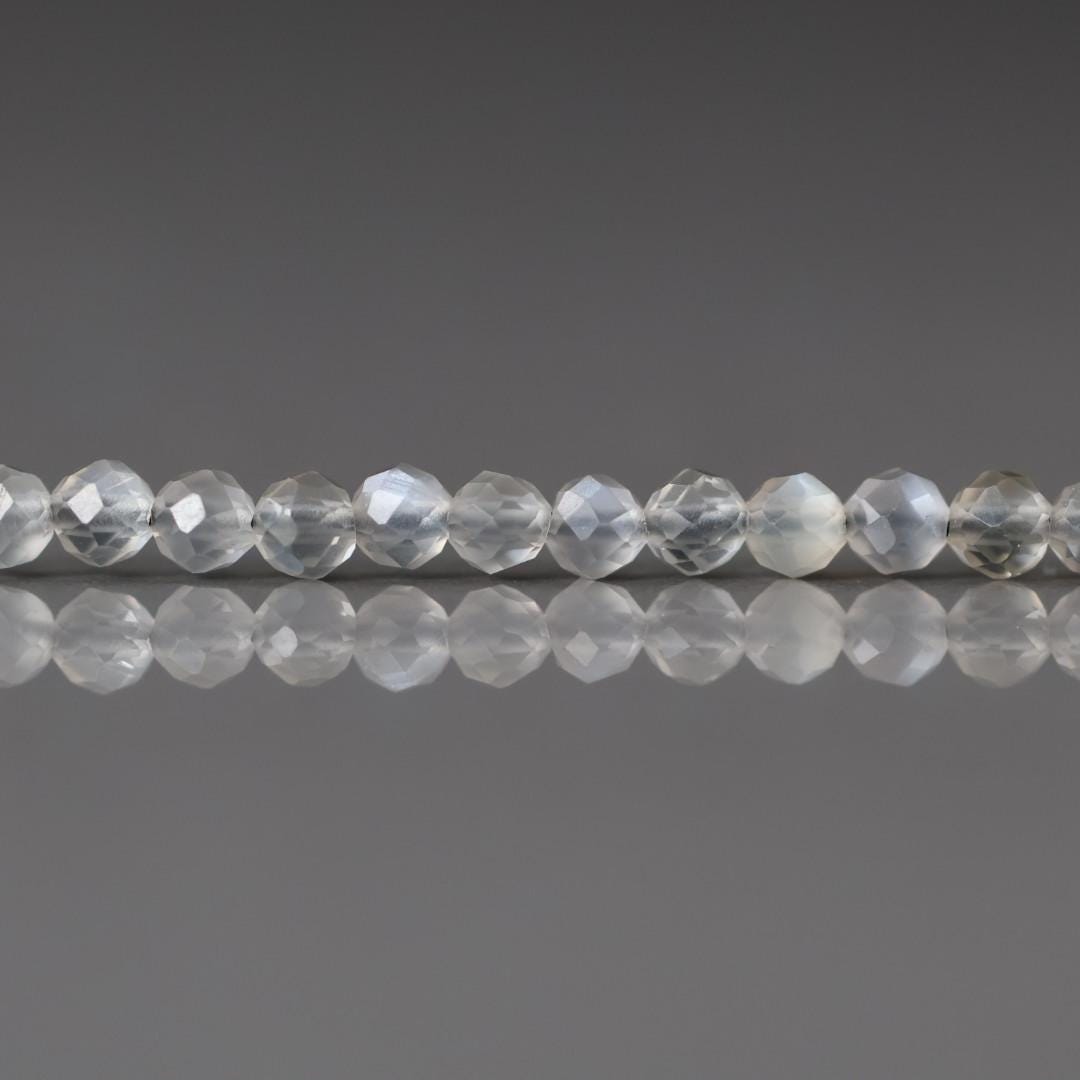 3mm Gray Moonstone Beads - Faceted Round Micro Gemstone 15" Strand