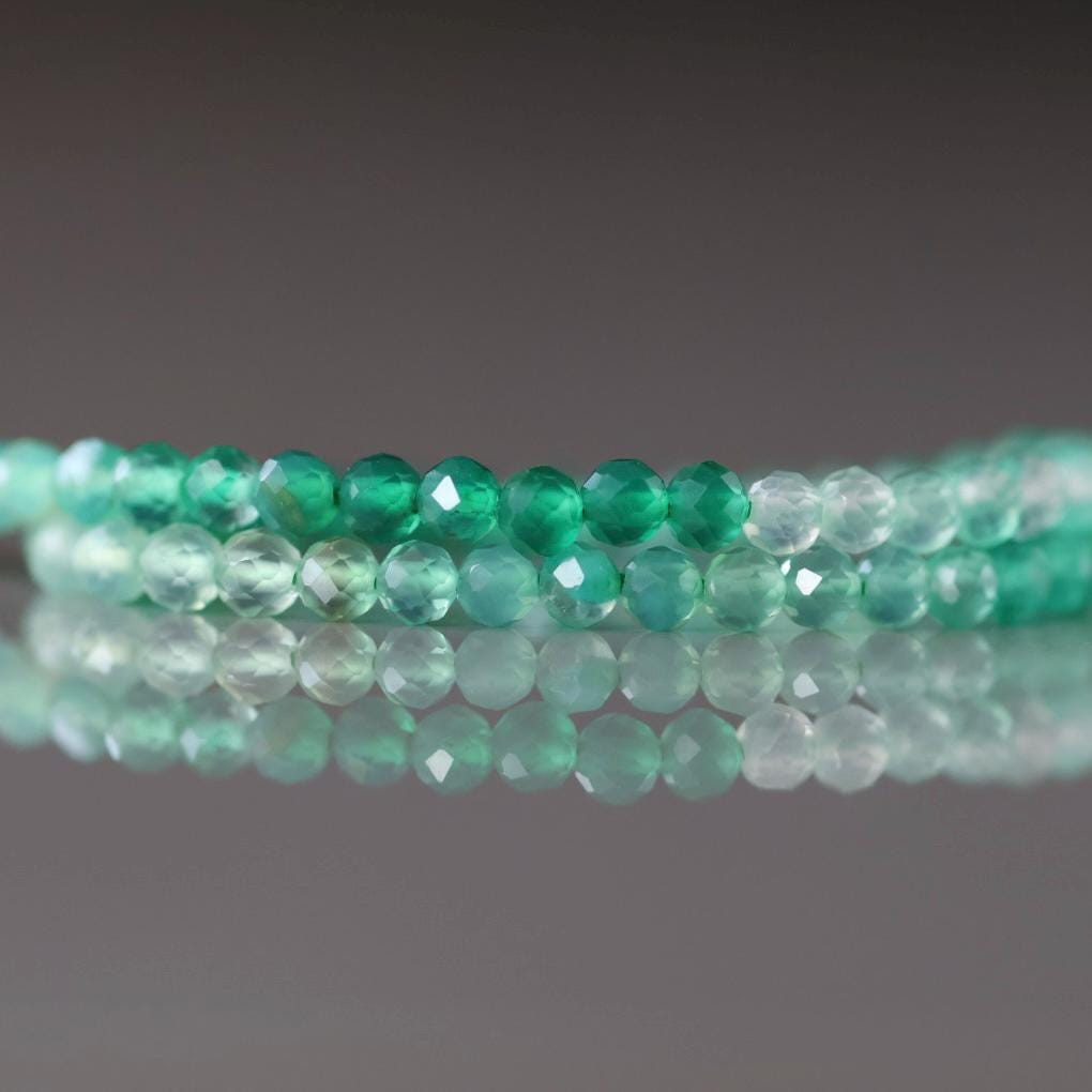 3mm Green Agate Beads ‚Äì Faceted Round Micro Gemstone 15" Strand