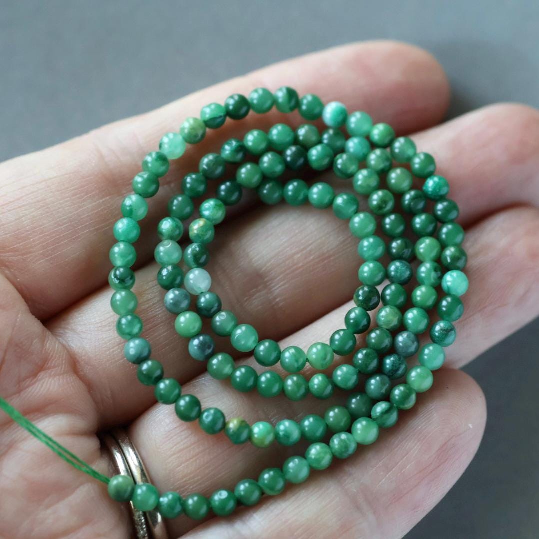 3mm Green Jade Beads ‚Äì Smooth Round Micro Gemstone 15" Strand