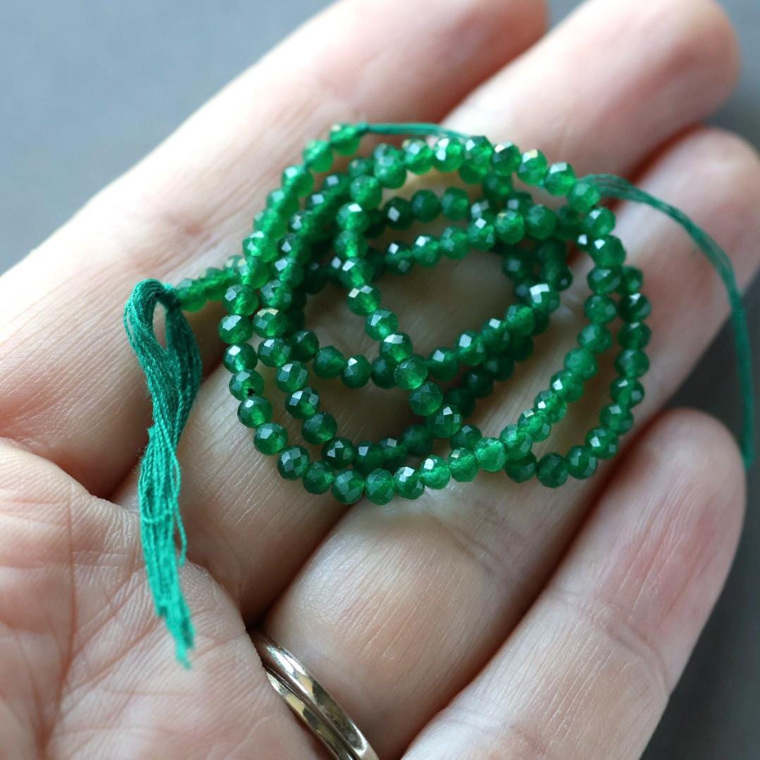 3mm Natural Green Onyx Beads Micro Faceted Beads 12.5" Natural Onyx Gemstone Beads Beading Crafter Gift DIY jewelry