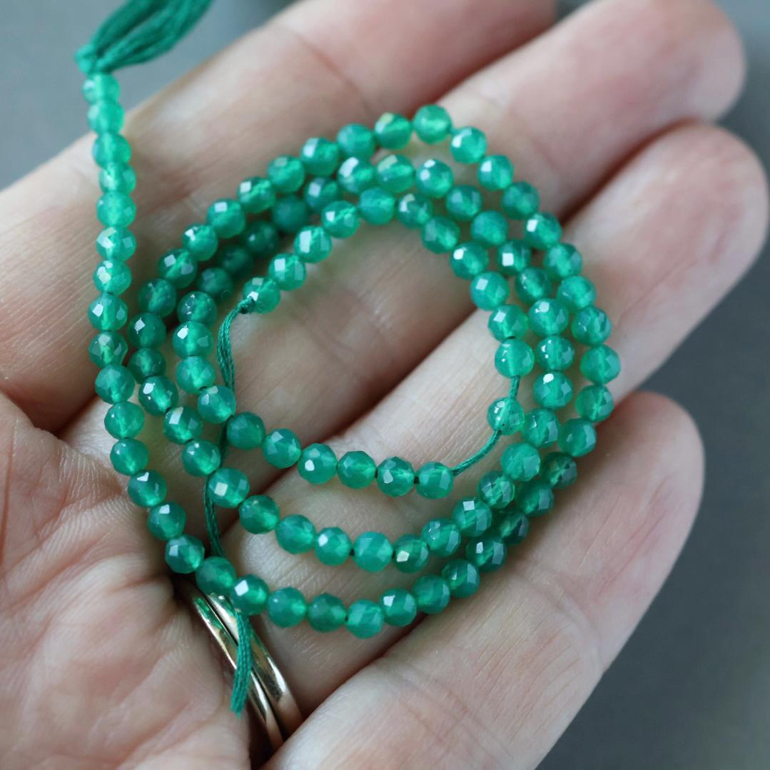3mm Green Onyx Beads ‚Äì Faceted Round Micro Gemstone 13" Strand