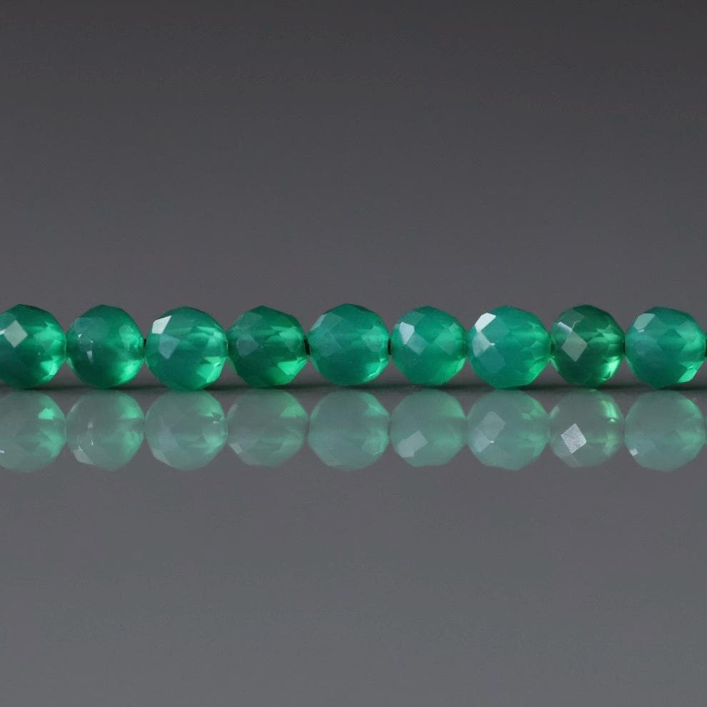 3mm Green Onyx Beads ‚Äì Faceted Round Micro Gemstone 13" Strand