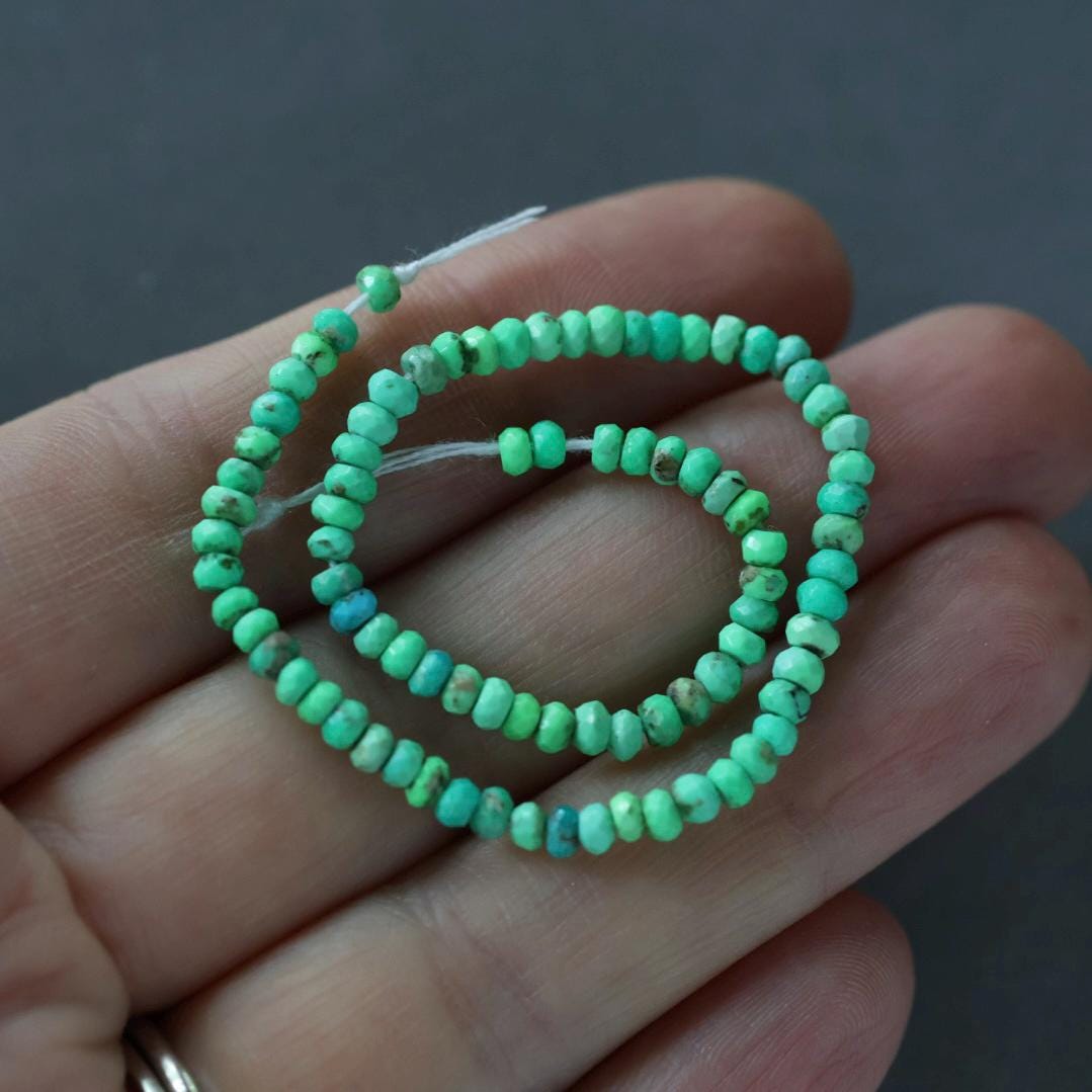 3mm Green Turquoise Rondelle Beads Faceted 7" Gemstone Beads for DIY Jewelry Making Beading Earrings