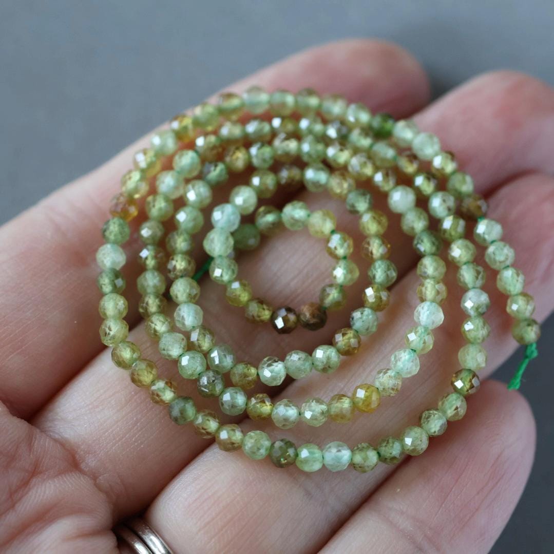3mm Grossularite Garnet Beads – Faceted Round Micro Gemstone 15" Strand