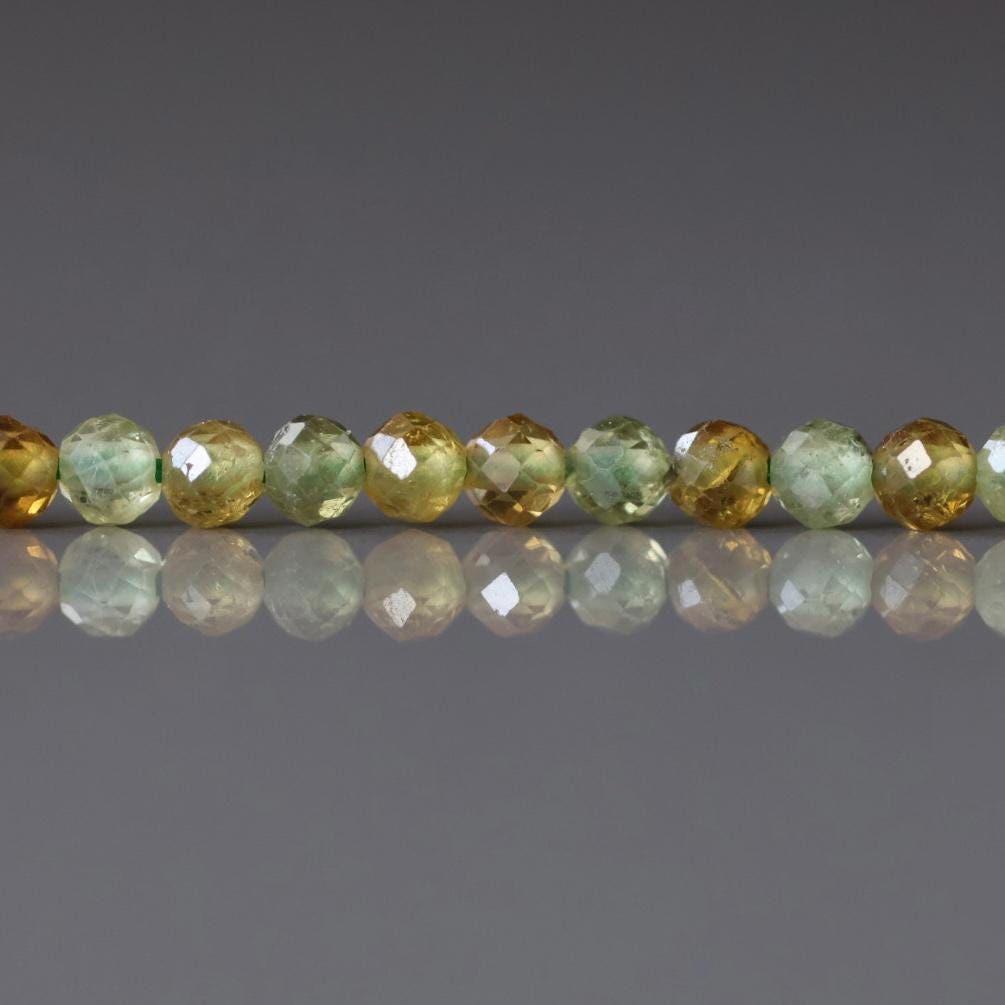 3mm Grossularite Garnet Beads – Faceted Round Micro Gemstone 15" Strand